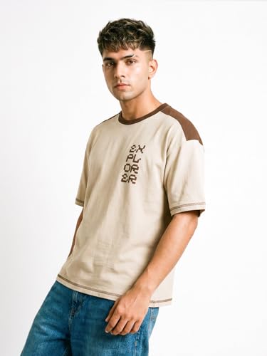 Image of CRAZYMONK Cosmic Explorer Oversized T-Shirt - Beige & Brown