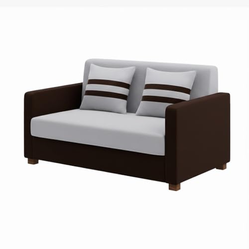 Image of FURNY Lifestylio 2 Seater Fabric Sofa Set (Light Grey-Dark Brown) Premium Velvet Finish | Ideal for Living Rooms, Offices