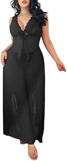 قميص نوم لانجيري تل دانتيل بيج سايز شفاف بفيونكة جانبية