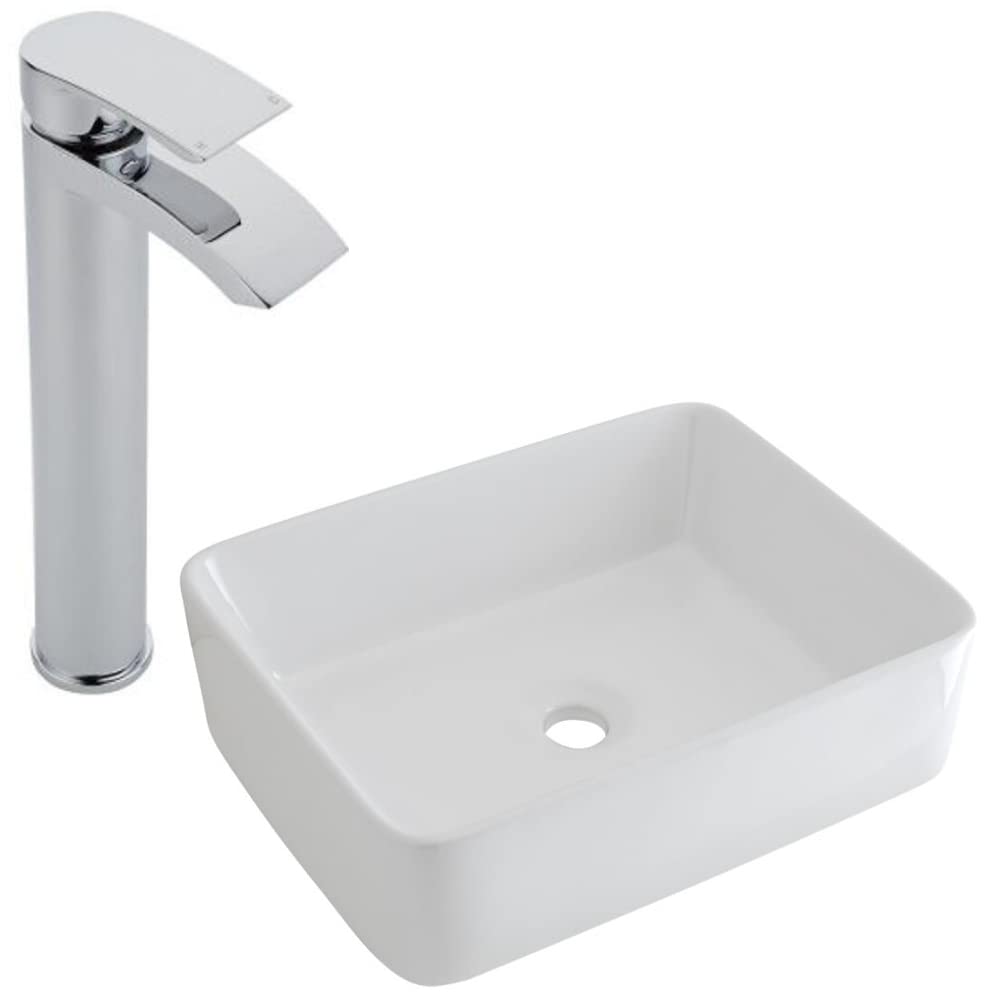 Milano White Rivington Countertop Bathroom Basin Sink High Rise Waterfall Mixer Tap - 480Mm X 370Mm