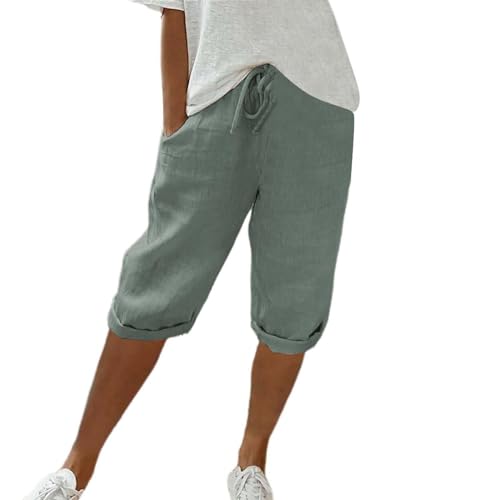 Capri Pants for Women Linen Bermuda Shorts Knee Length Cropped Palazzo Lightweight Beach Pants with Pockets4
