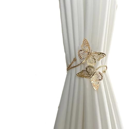 Lagnlnaoy 2pcs Metal Butterfly Curtain Tieback DTY Beautiful Curtains Tie Backs Exquisite Light Luxury Fashion Curtain Binding Strap Suitable for Thin Curtains or Gauze Curtains