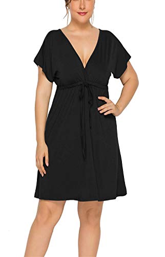 Santwo Vestido sexy con cuello en V para mujer, casual, de manga corta, con cintura y banda de cintura M-4XL