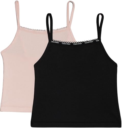 Calvin Klein Mädchen 2er Pack Tank Tops Cami mit Logo, Mehrfarbig (Peachwhip/Pvhblack), 12-14 Jahre