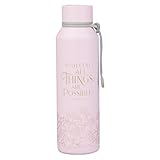 Christian Art Gifts Stainless Steel Double Wall Vacuum Sealed Insulated Scripture Water Bottle for Women: All Things are Possible Inspirational Scripture, Pink, 24 oz.