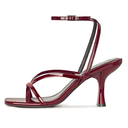 Image of Carcuume Womens Kitten Heels Square Toe Thong Strappy Ankle Strap Stiletto Heel Sandals