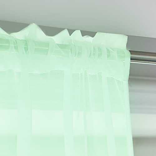 Image of Window Light Green Sheer Curtains 63 Inches Long 2 Panels Clear Curtain Basic Rod Pocket Panel 12 Colors White Beige Grey Purple Pink 63 72 84 95 108 Inch For Bedroom Children Living Room Yard Kitchen