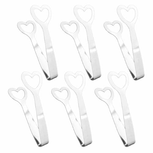 6 Pcs Mini Serving Tongs Set, Stainless Steel Heart Shape Sugar Tongs, Silver Ice Cube Tong for Food, Sweets, Bread, Cake, Tea, Coffee, Bucket, Kitchen, Bar, Party