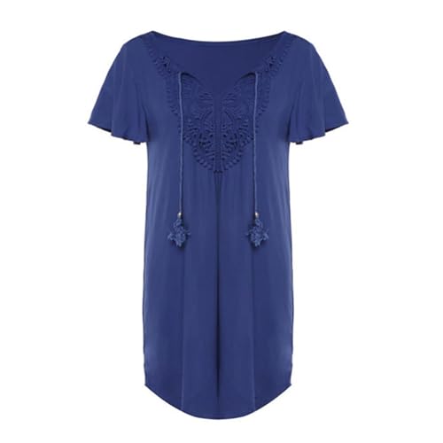 HGps8w Women's Crochet Lace Coverups Loose Lace-Up V Neck Vacation Beach Mini Dress Boho Party Swimsuit Cover Up3