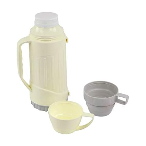 Bargain Shack Insulated Travel Vacuum Flask with 2 Cups (Cream, 1.0L) Cover