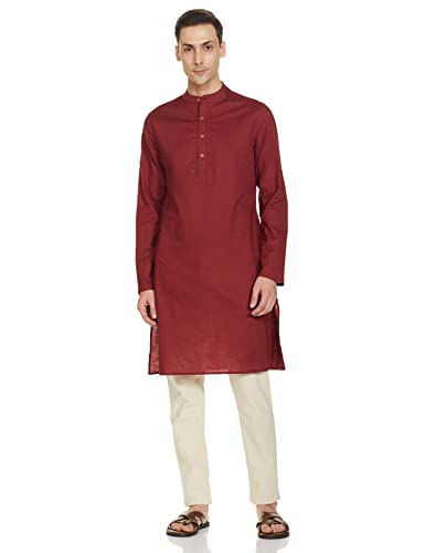 Image of Amazon Brand - Symbol Men's 100% Cotton Solid Long Length Casual Kurta - Regular Fit (Available in Plus Sizes)