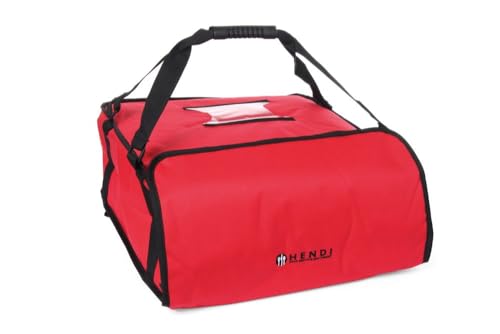 HENDI Borsa per la consegna e il trasporto della pizza, sacchetto isolato per pizza, impermeabile, borsa per la consegna di pizze pasti e cibi, interno 45x45x(H) 18cm, rosso, 47x47x(H) 21cm