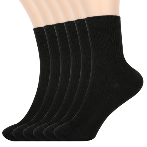 Womens Crew Socks Size 5-9 Cute Casual Athletic Crew Neutral Long Fall Cotton Socks for Women 6 Pack