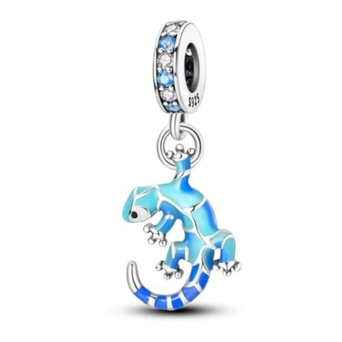Abalorio de lagarto azul antialérgico de plata 925 compatible con pulsera