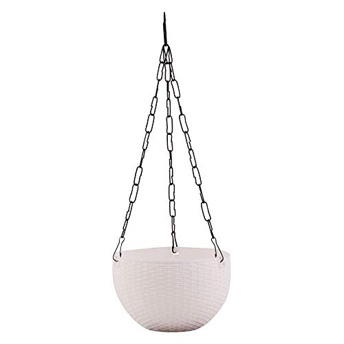 Image of Giore Plastic Hanging Planters with Metal Chains White Flower Pot for Indoor & Outdoor Plants Durable Hanging Baskets for Home, Balcony, Garden & Patio Decor