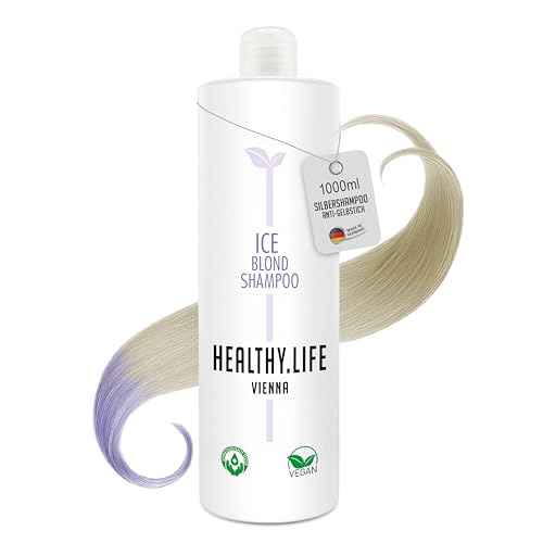 HLV – Champú antiamarillez, champú plateado – champú pigmento violeta contra el tinte amarillo en cabello rubio blanco y gris – champú limpiador suave – vegano, para todo tipo de cabello (ICE Blond