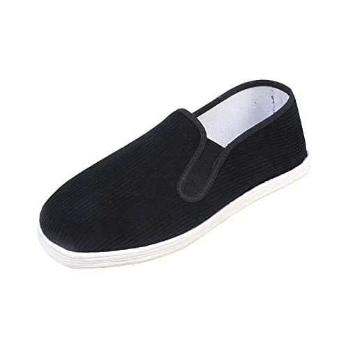 Chinese Traditional Handmade Canvas Shoes, Casual Unisex Flat Slip on Old Beijing Cotton Sole Cloth Kung Fu Shoes with Sweatband, for Training Breathable Tai Chi Shoes