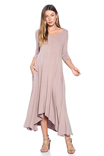 12 Ami Solid 3 4 Sleeve Pocket Loose Maxi Dress Mocha 1X
