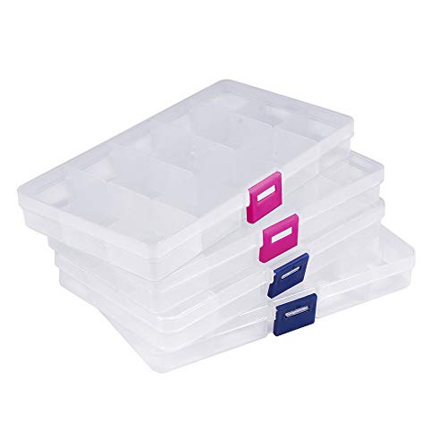 Opret Jewelry Organizer(4 Pack), Transparent Plastic Bead Organizers(15 grids) with Movable Dividers Earring