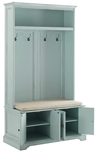 Crosley Furniture Holbrook Hall Tree with Shoe Rack Bench and Coat Hooks for Hanging Storage, Distressed Seafoam Blue - Image 3
