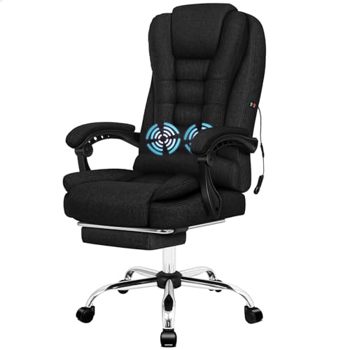 ALFORDSON Executive Fabric Black Office Chair, Video Game Recliner Gaming Chairs, High Back Massage with Footrest, Ergonomic Computer Chair Home Desk Chair, 180kg Capacity
