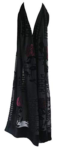 JennyJames Silk Base Burn-out Velvet Shawl, 72" L x 21" W, Rose & Wall, Red_Black3