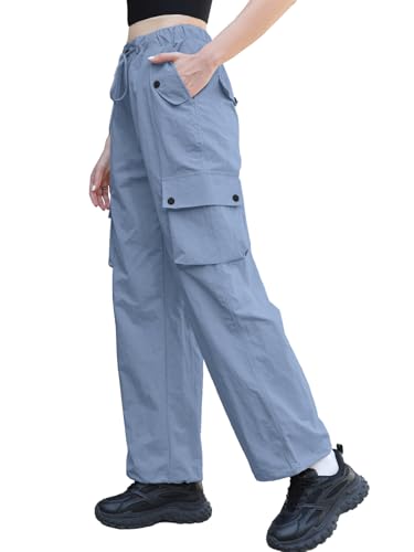 Image of Cromoncent Cargo Pants Girls & Women Parachute Pants Y2K Baggy Rave Clothes Waterproof with Pockets, 6 Years - 3XL