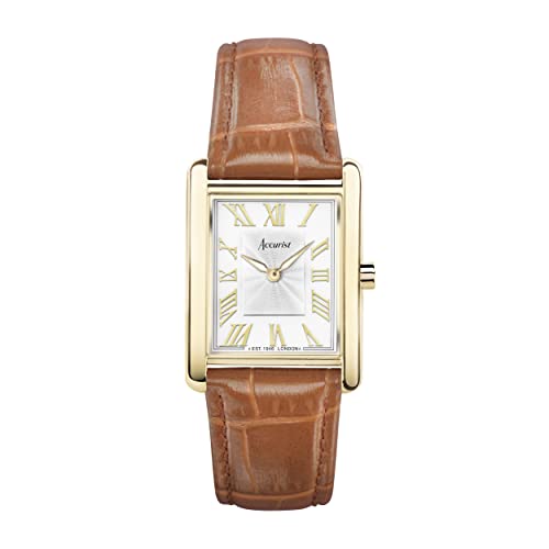 Accurist Rectangle 26mm Quartz Watch in White with Analogue Display, and Tan Leather Strap 71004