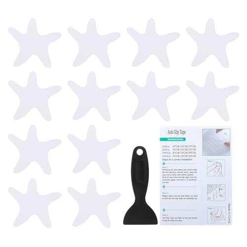 PATIKIL Bathtub Non Slip Stickers 3.86x3.86 Inch, 12 Pack Starfish Safety Shower Floor Anti Slip Stickers with Adhesive Decals Scraper for Bath Tub Shower Floor Stair, White