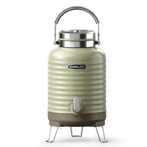 Image of IDEUS Insulated Beverage Dispenser 1.4gal, Drink Container Grey | All-in-one Vacuum Double Wall Stainless Steel Water Cooler for Camping and Party Leakroof with Handle, Spigot & Stand