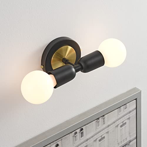 Image of BRIGHTTIA Luna Duo 2 Light Wall Sconce - Mid Century Modern Fixture for Wall & Ceiling - Minimalist Edison Lamp for Hallway and Bathroom Vanity - Black & Gold (BW0026-2BG)