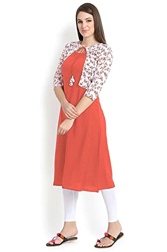 Image of Women's Crepe A-Line Kurta (ALC4045GRN3 Orange Large)
