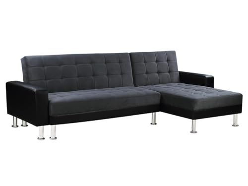 Habitat et Jardin - Canapé d'angle Convertible et Réversible Theo 4 Places Noir et Gris - Canapé...