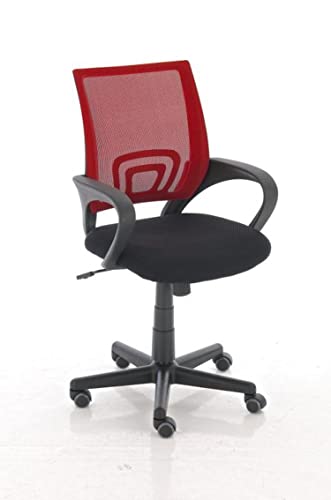 TPFLiving Silla de oficina XXL Ginebra con funda de malla con respaldo cómodo, silla de escritorio, silla giratoria, silla de conferencias, estructura de plástico negro – asiento: microfibra roja