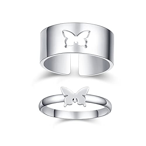Butterfly Rings for Couples 18K White Gold Plated couple rings for him and her sets promise rings Wedding Engagement Bands Sets butterfly couple ring set Anniversary Birthday Gift