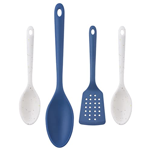 Cook With Color Silicone Spatula Set- 4 Piece Kitchen Utensil Set With 1 Large Silicone Spoon, 1 Mini Slotted Turner, 2 Mini Silicone Cooking Spoons (Navy) #TOP13
