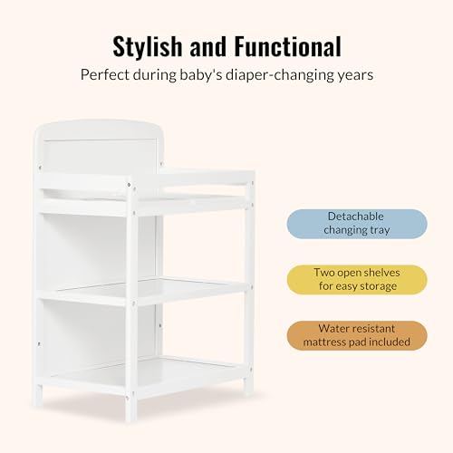 Image of Dream On Me Anna 3-in-1 Convertible Full-Size Baby Crib & Changer with Storage in White, GreenGuard Gold & BSA, Pinewood, Converts to Day & Toddler Bed, 3 Mattress Heights, 1″ Changing Pad
