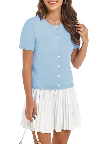 COCCKO Womens Short Sleeve Cardigan Button Up Lightweight Summer Spring Cute Trendy Thin Cropped Knit Cardigans — view 4