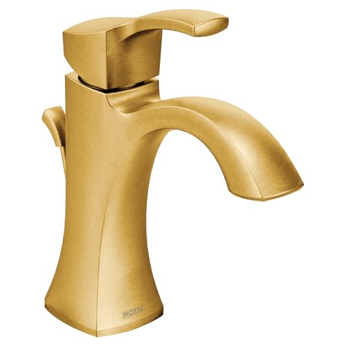 Moen Voss Brushed Gold One-Handle High-Arc Bathroom Faucet with Drain Assembly for Single-Hole Sink, 6903BG