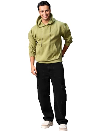 Image of Urbano Fashion Men's Loose Mid Rise Baggy Fit Cargo Jeans with 6 Pockets Non-Stretchable