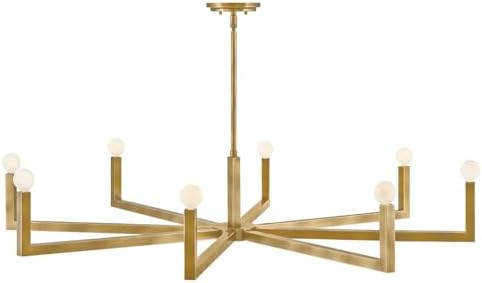 Hinkley Ezra 8-Light Large Single Tier Chandelier, Modern, Includes (1) 6-in and (2) 12-in Downrods, Square Arms, Heritage Brass Finish