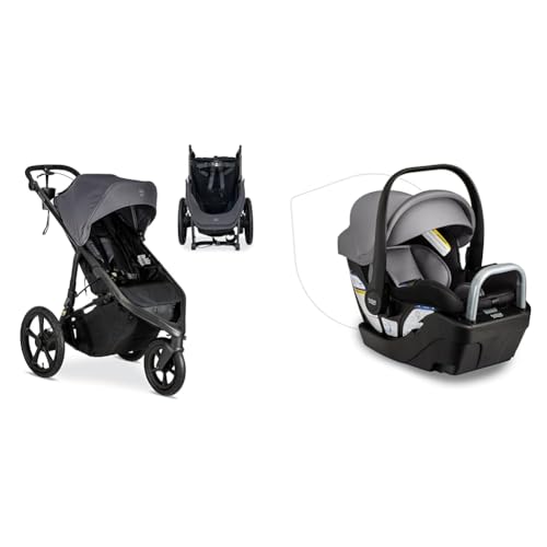 Image of BOB Gear Wayfinder Jogging Stroller with Independent Dual Suspension, Air-Filled Tires & Britax Willow S Infant Car Seat with Alpine Base, ClickTight Technology, Rear Facing Car Seat