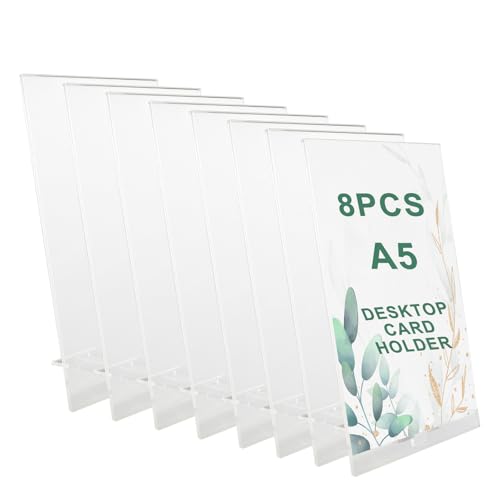 hocadon Set di 8 Espositore da Tavolo A5 Porta Menu da Tavolo in Acrilico Porta Listino A5 per Cartelli, Brochure, Volantini, Menu