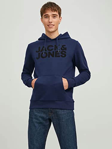 JACK & JONES Herren JJECORP Logo Sweat Hood, Navy Blazer/Large Print/W Bla, XS – Ansicht 2