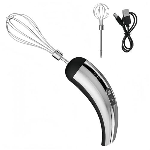 SageFurned Batidor de huevos eléctrico recargable con 2 cabezales y 5 velocidades, espumador de leche de mano para bebidas de café, carga USB, funcionamiento silencioso, plástico y acero inoxidable