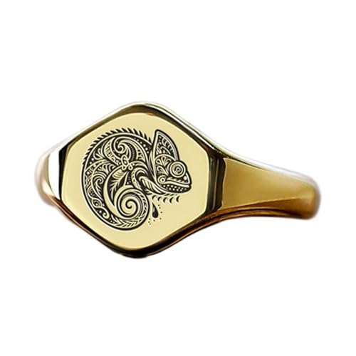 Bague caméléon hexagonale en argent 925 plaqué or fait main style vintage