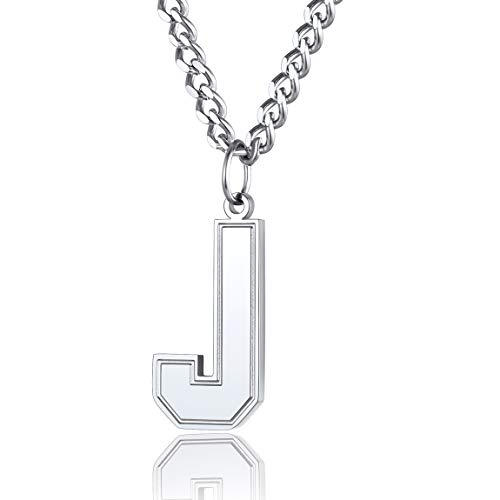 ChainsPro Mens Letter Necklace J Pendant with Stainless Steel Curb Chain Initial Jewelry