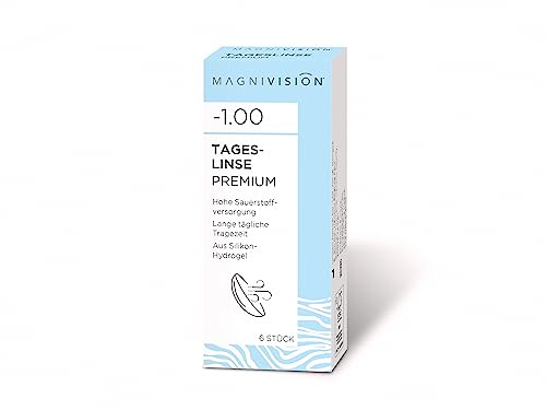 MAGNIVISION Tageslinsen Premium, 6 Stück weiche Kontaktlinsen für -2,25 dpt., Kontaktlinse mit Silikon-Hydrogel-Material und UV-Filter für lange Tragezeiten, ohne Konservierungsstoffe