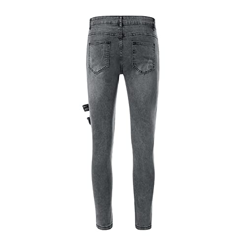 Men's Skinny Zipper motorcycle jeans,Ripped Stretch Distressed Men Pants Casual Streetwear Trousers 20252