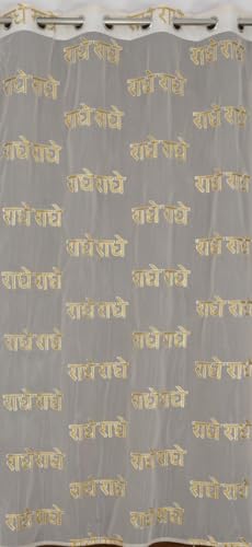 Image of KALIYO Sheer Net Curtains with Shri Radhe Radhe Embroidery | Transparent Window Curtain for Living Room, Bedroom & Pooja Room | Ring Eyelet Curtain Panel | 1 Curtain | 9ft